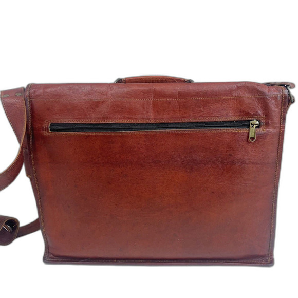 Vintage Cognac Leather Messenger Back Satchel Briefcase Laptop Case - Picture 3 of 12
